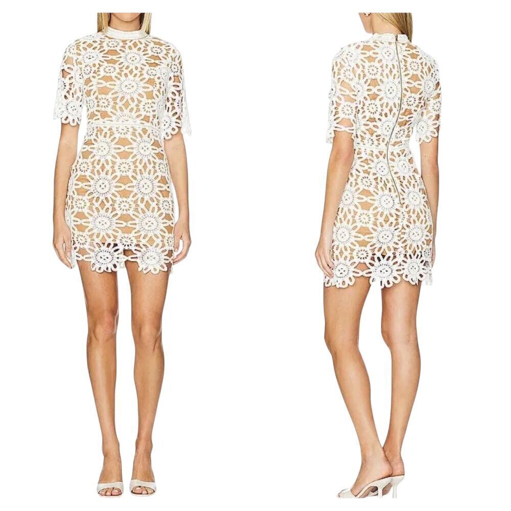 Elliatt Hotshot White Crochet Mini Dress XS NWT $435 Pearl Trim Lined
